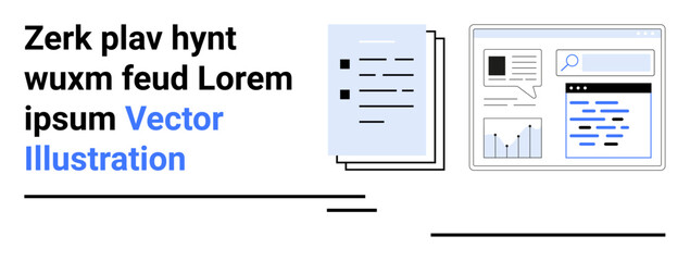 Business communication, data analytics, digital workflow, online documentation, content management, information processing. Digital documents and webpage scenes. Business communication and data © robu_s