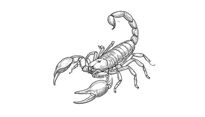 Detailed grayscale sketch of a scorpion on a plain white background