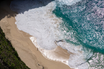 Aerial Top-Down View of a Beach with Gentle White Foamy Waves High quality photo