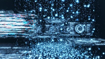 Futuristic digital interface with dynamic particle explosion and network connectivity - Powered by Adobe