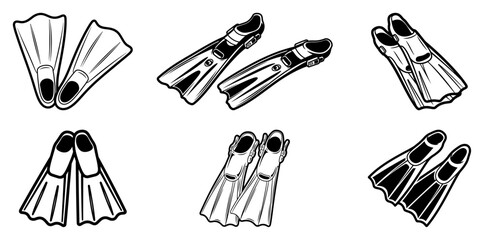 Set of underwater swimming flippers and scuba diving fins in monochrome sketch style © Logan