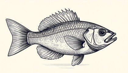 Fototapeta premium Detailed pen-and-ink illustration of a fish, in profile view