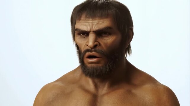Caveman reacts with surprise and curiosity  facial expressions evolution sequence