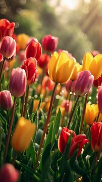 Bl&uuml;hende Tulpen im Morgenlicht
