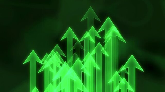 Rising arrows illustrating business growth and economic progress in dynamic green sequence
