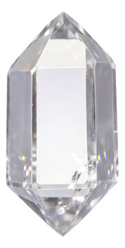 Clear quartz crystal featuring a hexagonal prism and pointed tip.