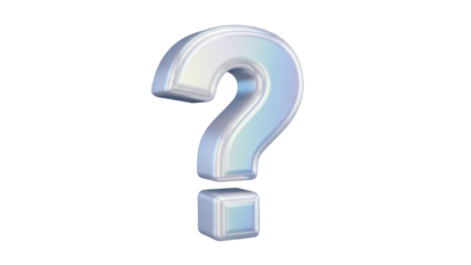 Shiny iridescent question mark isolated PNG, 3D rendering of punctuation symbol on transparent background for graphic design and web use