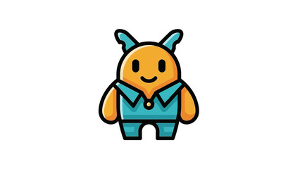 Smiling cartoon character in blue overalls on black background