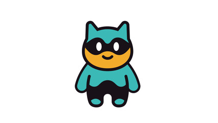 Cute cartoon superhero cat in teal and black costume standing strong