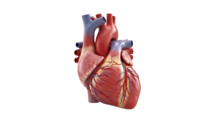 Human heart anatomy isolated PNG on transparent background, detailed medical organ for biology and science education, cardiovascular system