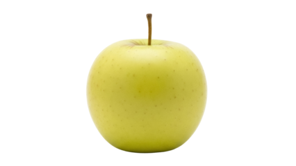 Golden Delicious apple PNG isolated on transparent background, fresh yellow fruit with stem for healthy eating and cooking concepts