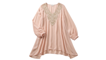 Elegant peach tunic with embroidered neckline isolated PNG, stylish women s top for fashion design and apparel mockups
