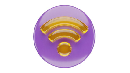 Purple and gold WiFi symbol PNG isolated on transparent background, wireless internet connection icon for technology and communication