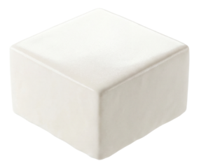 Thick, white ice cake with a smooth, blocky shape and frosted finish.