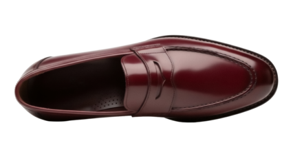 Burgundy leather penny loafer isolated PNG on transparent background, classic men s shoe for formal and casual wear