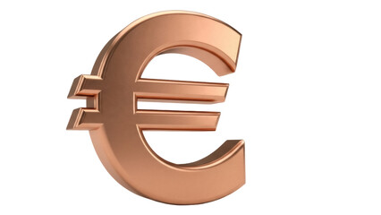 Fototapeta premium Copper Euro symbol isolated PNG on transparent background, currency sign for finance and business concepts, European Union money