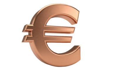 Copper Euro symbol isolated PNG on transparent background, currency sign for finance and business concepts, European Union money