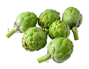 Fototapeta premium A cluster of fresh artichokes, bright green and textured, ready for culinary use