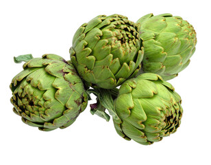 Fototapeta premium Close-up of four fresh artichokes on a black background