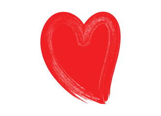 Hand drawn red heart with artistic brush strokes on a clean white background expressing love
