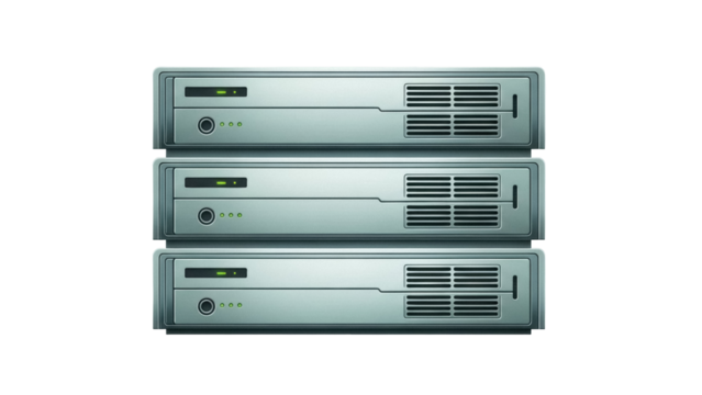 Three server racks isolated PNG on transparent background, data center equipment for networking and cloud computing infrastructure - Powered by Adobe