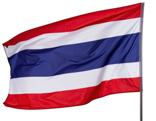 A vibrant national banner, featuring horizontal stripes of red, white, blue, white, and red, waving gently