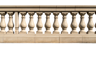 Beige stone balustrade. Classic architectural design with repeating rounded columns