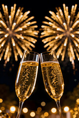 Luxury New Year Celebration with Champagne and Fireworks