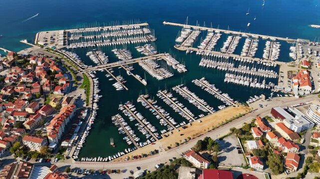 Aerial drone view of Biograd na Moru's Marina Kornati, one of the largest marinas on the Adriatic. Croatia