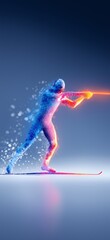Naklejka premium biathlon banner. biathlon dynamic wallpaper with colorful light trails on a dark background