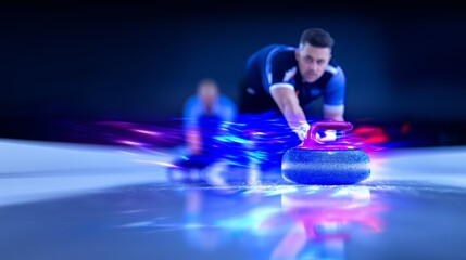 curling banner. curling dynamic wallpaper with colorful light trails on a dark background
