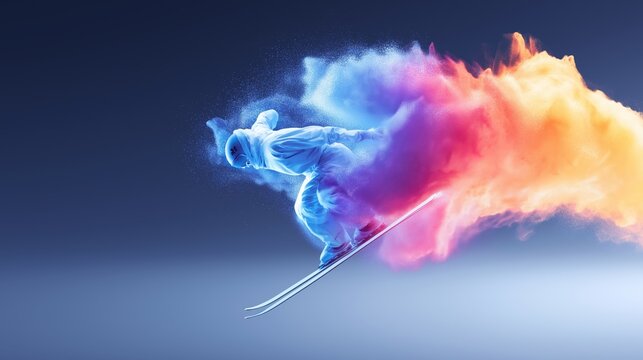 freestyle skiing banner. freestyle skiing dynamic wallpaper with colorful light trails on a dark background