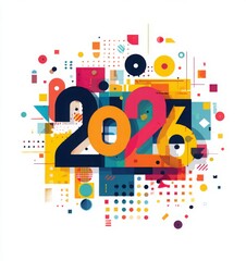 Fototapeta premium happy new year, 2026 numbers, party popper cone and glittering confetti, Christmas banner