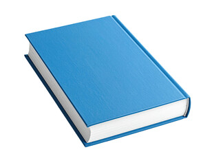 Digitally rendered image of a closed book with a vibrant blue cover