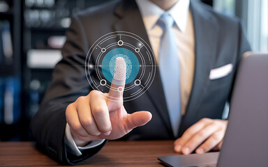 Businessman using fingerprint scanner