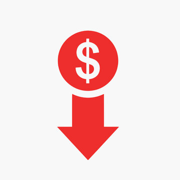 Decreasing financial value with downward pointing red arrow