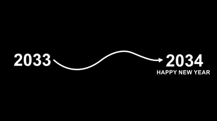 Happy New year 2034 loading bar animation. glowing Happy new year 2034. Progress and transition from 2033 to 2034 concept.Abstract glowing neon swipe arrow.black background... 4k