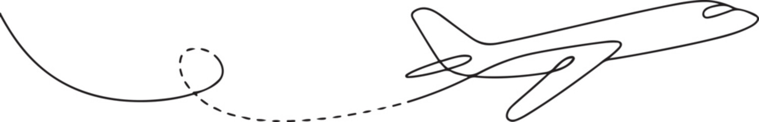 Airplane icon continuous one line drawing of outline vector illustration, One continuous line drawing of Airplane path. Business Concept of world travel. one line Icon drawing