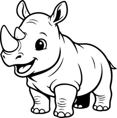 Smiling Baby Rhino Cartoon Outline Graphic for Coloring Book