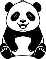 Cute black and white smiling baby panda graphic illustration.