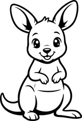 Cute Baby Kangaroo Joey Line Art Vector Illustration