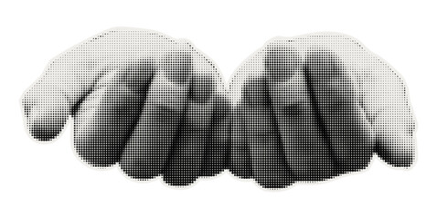 Collage Halftone Cupped Hands Symbolizing Giving, Receiving, Support or Care.