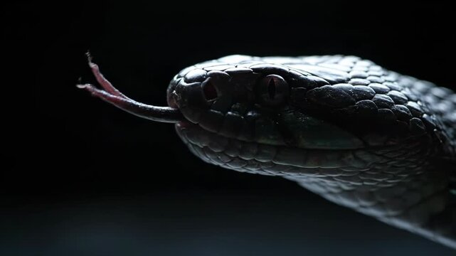 Close-up of a Snake Head with Tongue Out.