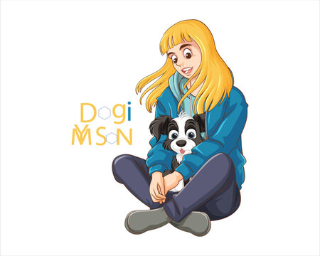 Cute Girl Hugging Her Dog with Funny Text &ldquo;Dogi My Son&rdquo; &ndash; Love and Friendship Concept