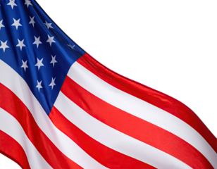 Close-up of waving stars and stripes against a black backdrop, focusing on national symbol