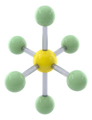 Obraz premium Octahedral sulfur hexafluoride molecule featuring fluorine atoms.