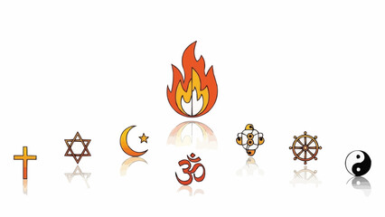 Collection of religious symbols representing diverse faiths and belief systems
