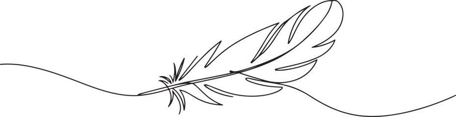 Bird feather continuous one line drawing of bird feather icon Isolated on white background vector illustration, Continuous Line Drawing of Feather Icon. one line Icon drawing © firoz