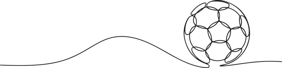 Obraz premium Football ball one line art. Continuous line drawing of soccer ball, sport, running, ball sports, activity, athlete, game, training, goal, play. one line Icon drawing
