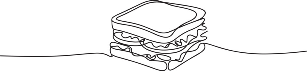 one line art Sandwich vector illustration. line art, one continuous line, simple, hand drawn and sketch style. one line Icon drawing